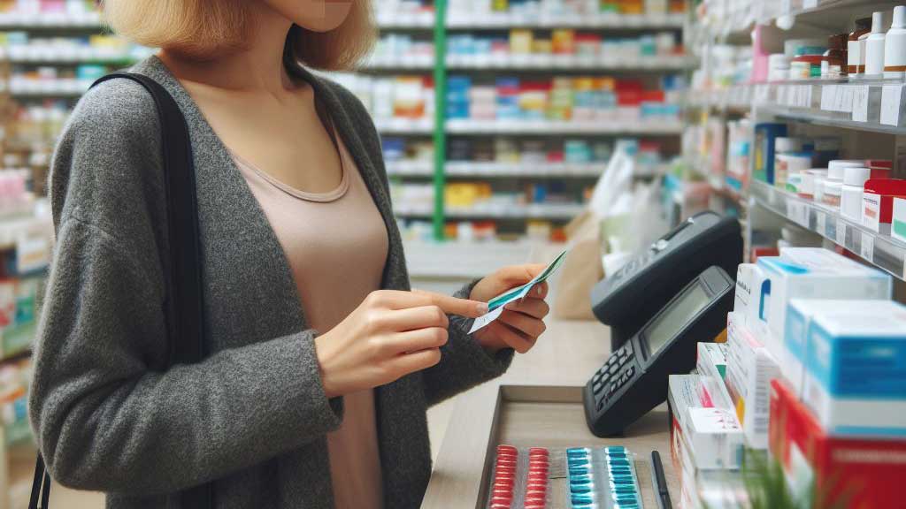 Kobieta kupuje tabletki aborcyjne w aptece